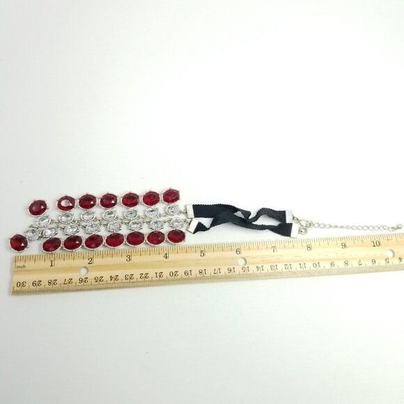 Vintage NRT Red Rhinestone Choker Collar Necklace, Adjustable, Chunky Statement - Picture 5 of 7
